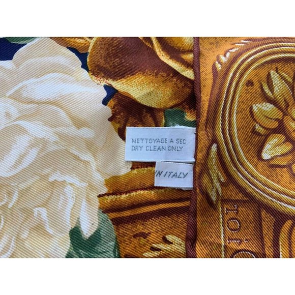 CHRISTIAN DIOR Brown With Flower Print Silk Scarf Italy SQR 34’’ EX.COND - Picture 8 of 8